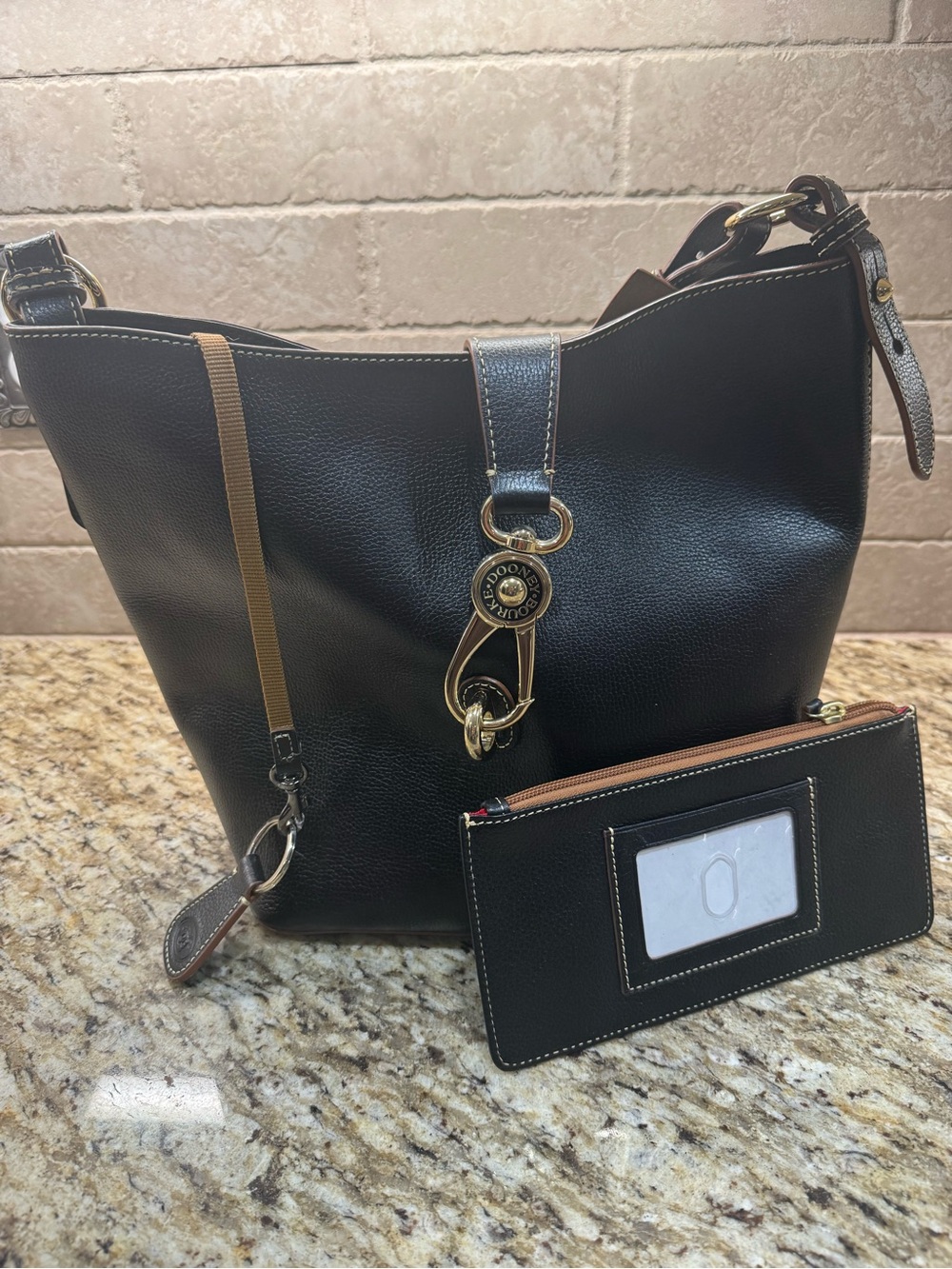 Dooney & Bourke Black Leather Shoulder Bag with Matching Black Wristlet